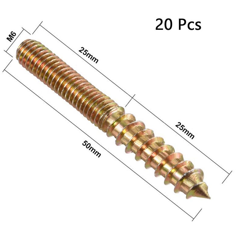TOP-VIGOR 20Pcs M6x50mm Hanger Bolts, Double Headed Bolts Self Tapping Screw, Double Ended Dowel Screws, Screw Dowels Hanger, Threaded Lag Wood Screws and Machine Bolts for Wood Joint Furniture - Image 2